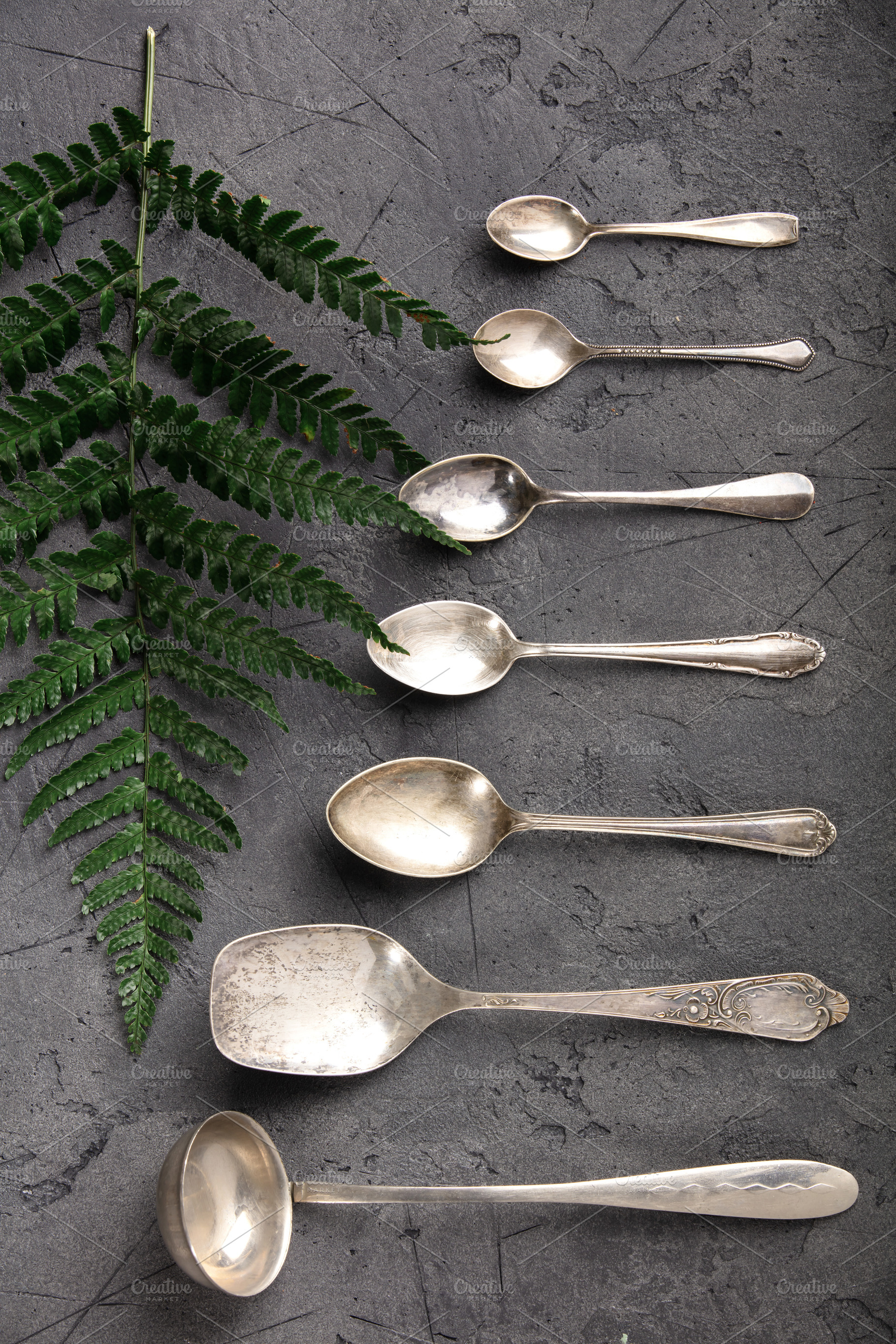 Rustic Culinary Flat-Lay Collection with Vintage Silverware, Spi, a Food & Drink Photo by Natalia Klenova's Shop