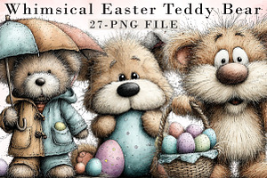 Whimsical Easter Teddy Bear Clipart, an Illustration by Libby Wishes