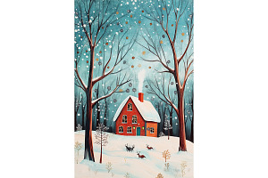 Whimsical Forest Scene with Snow Art, an Illustration by Art Paradise Studios