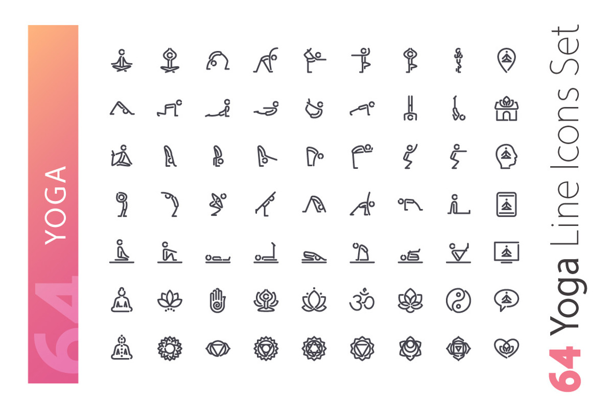 Yoga Line Icons Set, an Outline Icon by Voysla's Shop (Photo 2 of 4)