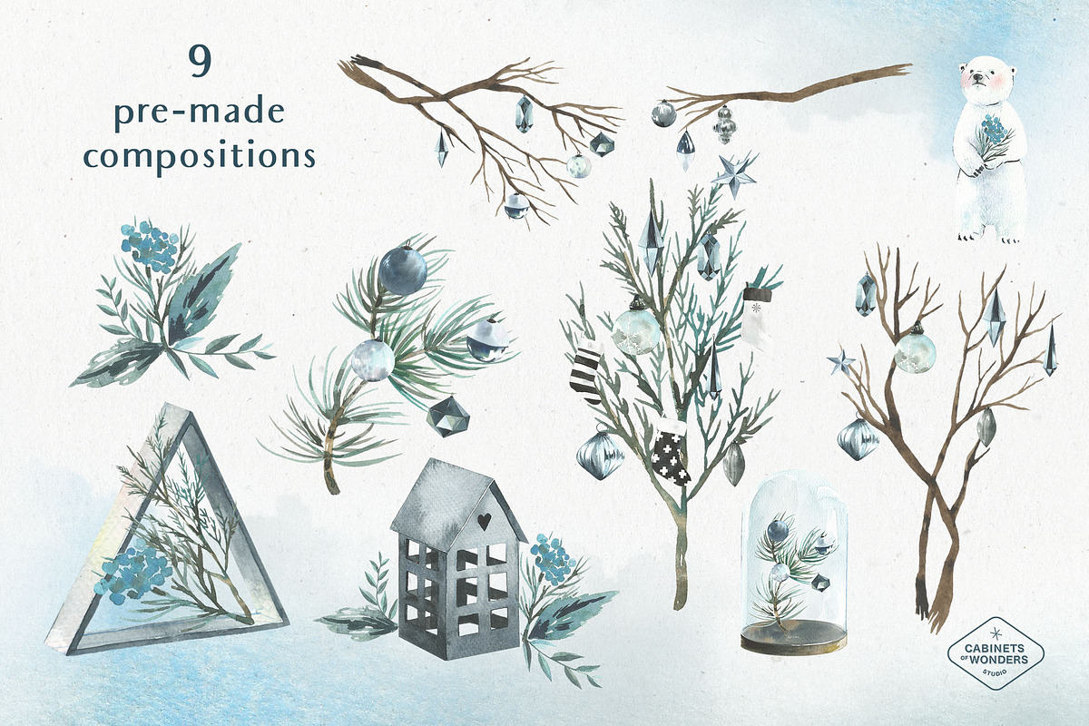 Polar Bear Christmas Watercolor set, an Animal Illustration by STUDIO CABINET (Photo 5 of 7)