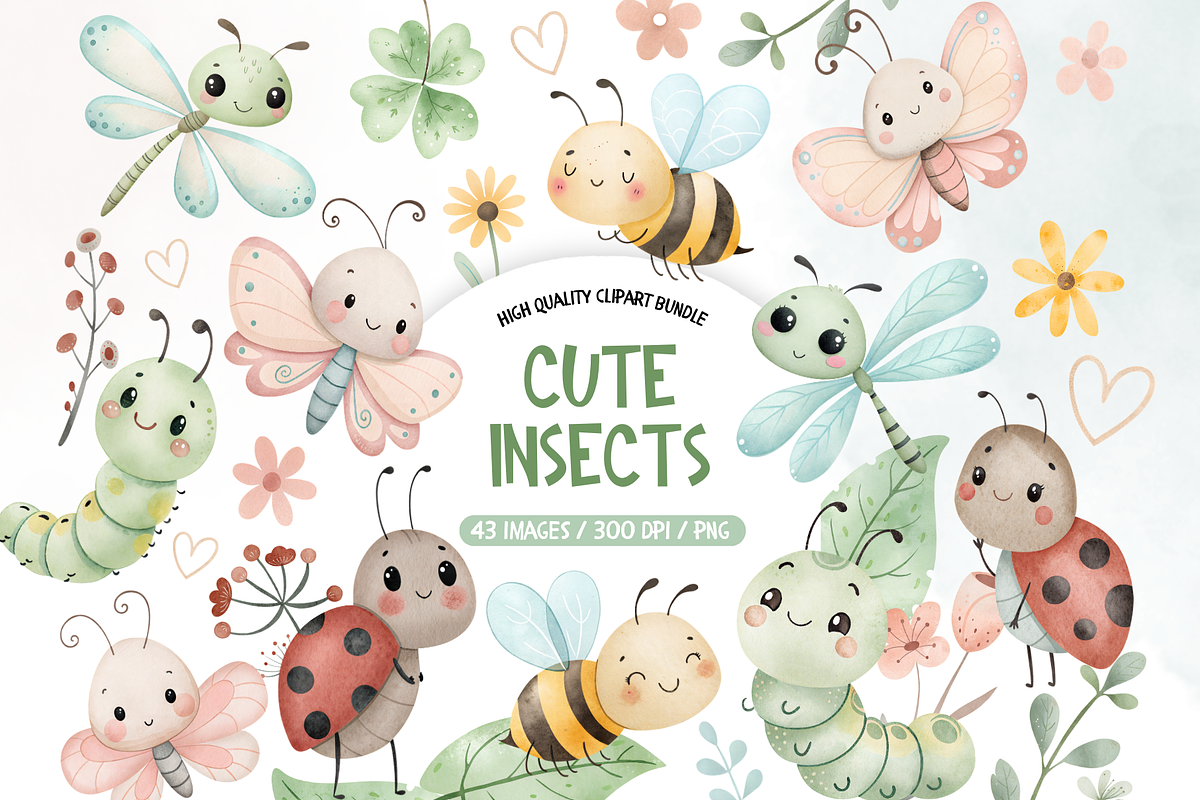 Cute Little Love Bugs Clipart, an Illustration by TatiMockup (Photo 1 of 5)