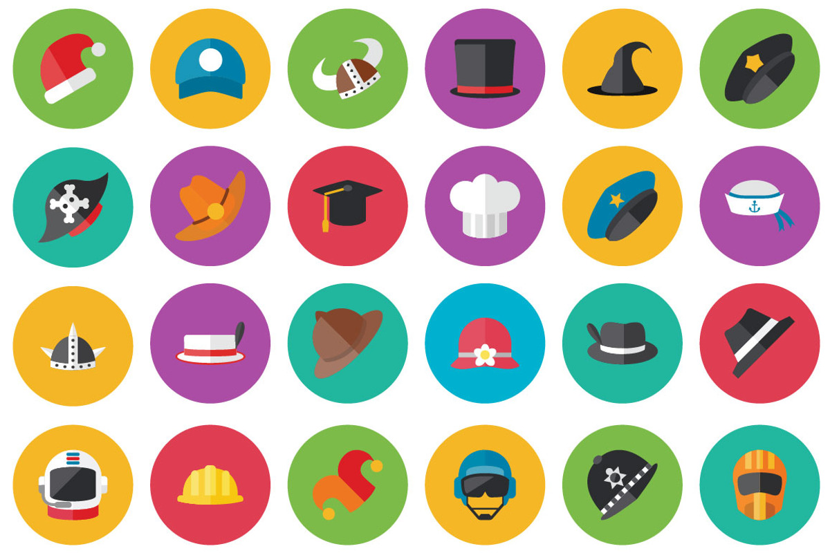 25 Cap And Hat Flat Icons Set, an Illustration by VectorCam (Photo 1 of 5)