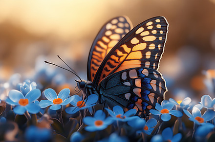 Beautiful butterfly resting on blue vibrant flower, an Animal Photo by AlyaAnd