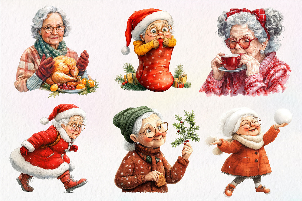 Funny Old Lady Christmas clipart, an Illustration by Dream Creation (Photo 3 of 5)