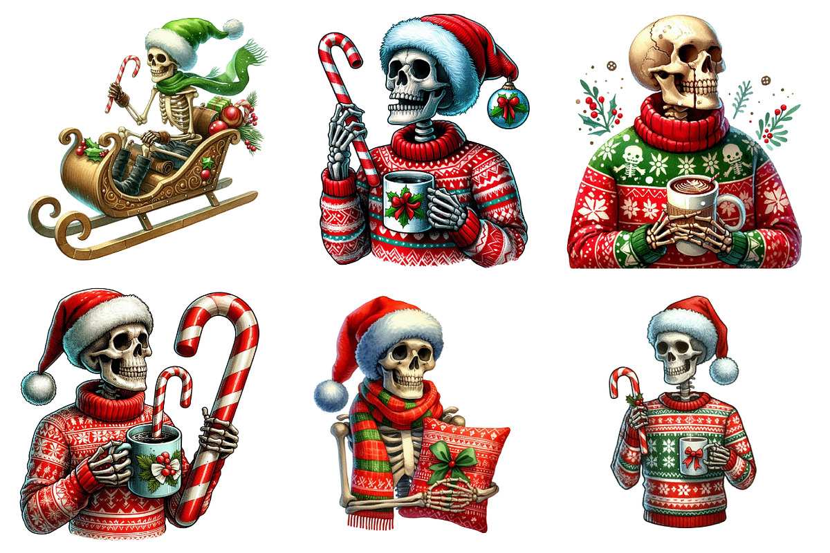 Christmas skeletons clipart bundle, an Illustration by SinaCreation (Photo 4 of 7)