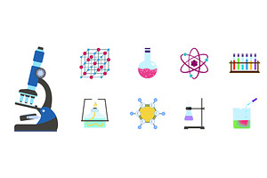 Chemistry science icon set, flat, an Illustration by Ylivdesign