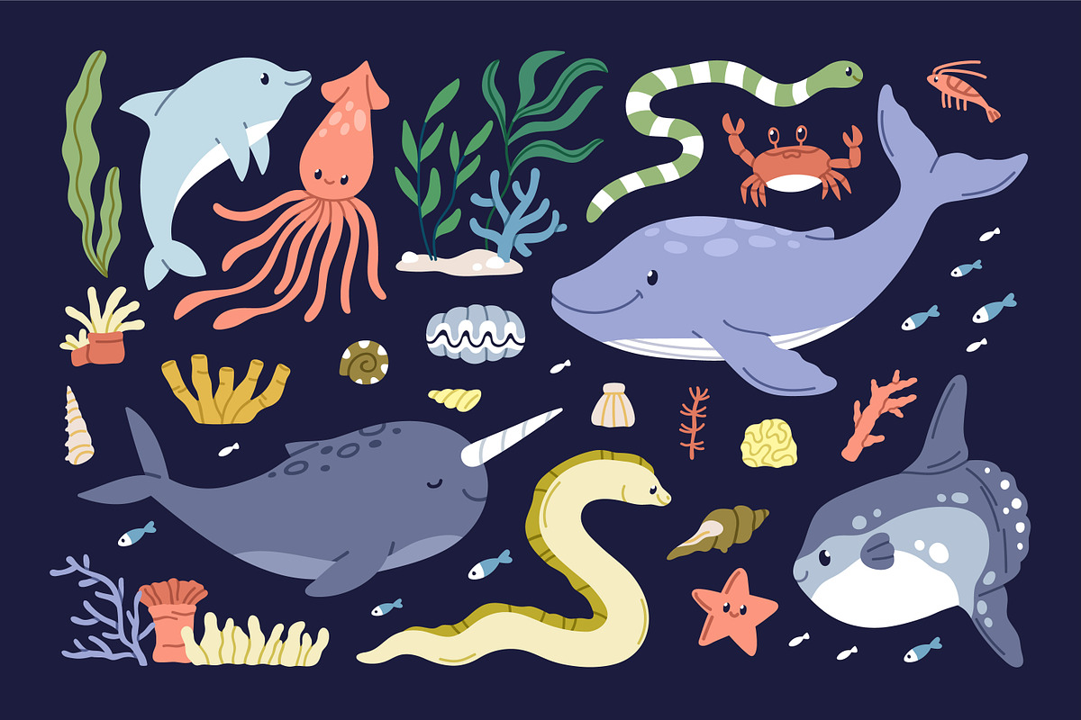 Marine life. Sea set, banner, cards, an Animal Illustration by Good Studio (Photo 6 of 12)