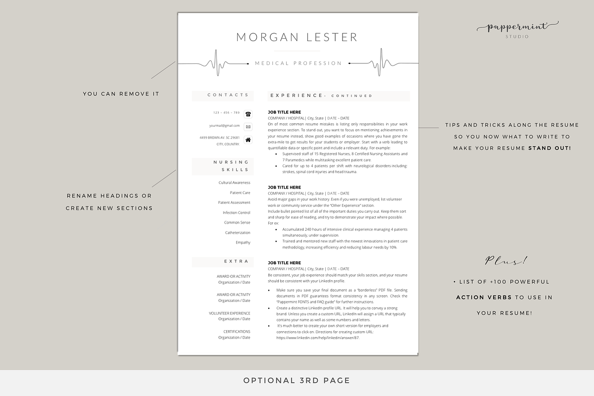 Professional Resume Template Nurse, a Resume Template by PAPPERMINT RESUME STUDIO (Photo 3 of 7)