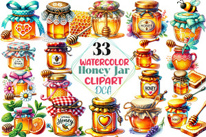 Spring Honey Jar Sublimation Clipart, an Illustration by DreamCafeArt