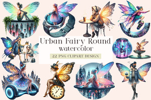 Urban Fairy Round Clipart Set, a Seasonal Illustration by DreamArtGraphic