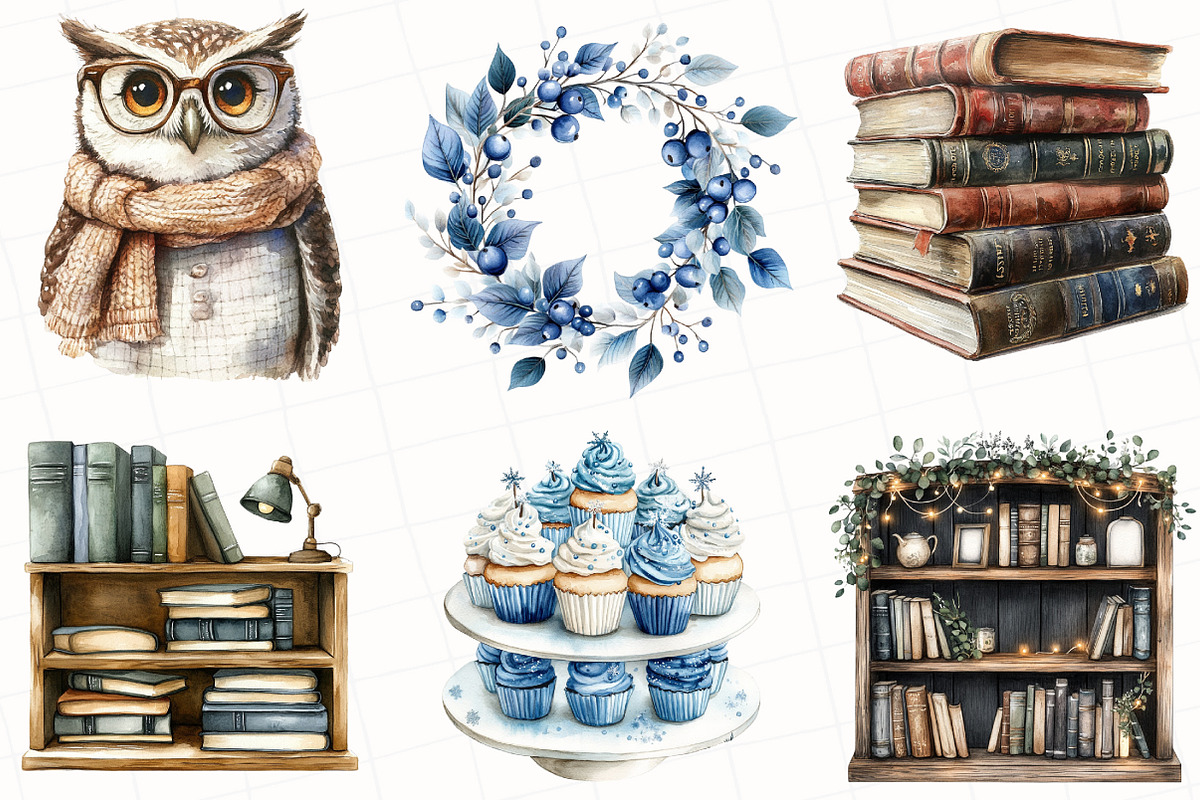 Watercolor Winter Bookworm Clipart, an Illustration by OK Design (Photo 5 of 5)
