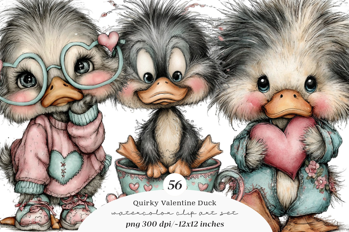 Quirky Valentine Day Duck Clipart, an Illustration by SinaCreation (Photo 1 of 11)