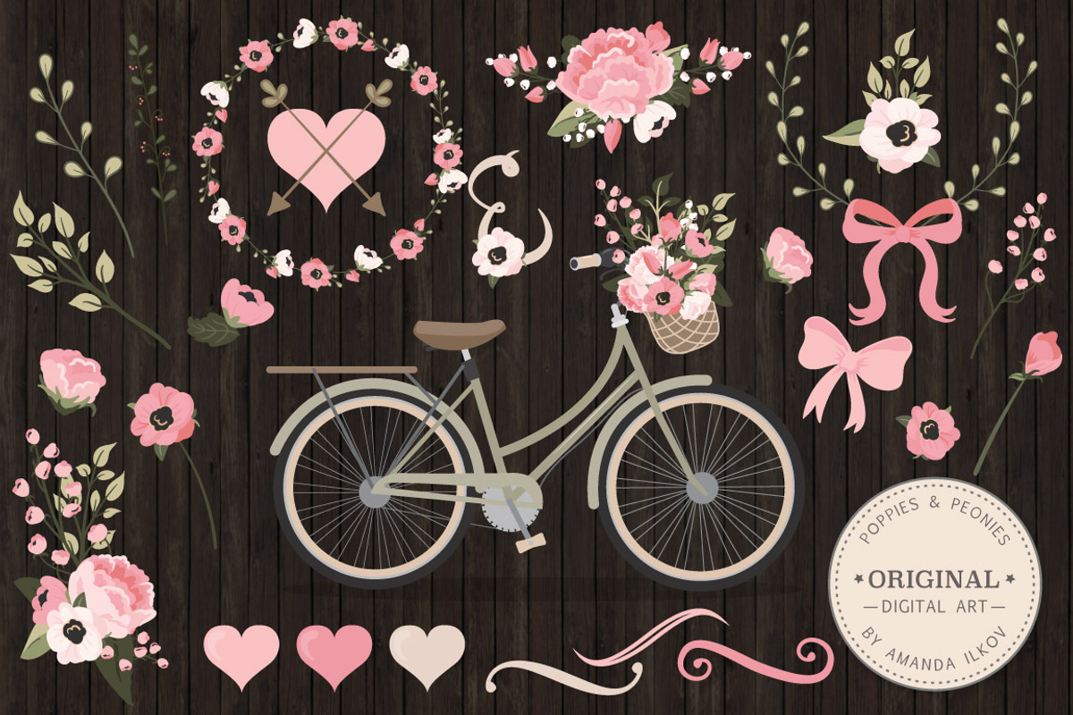 Soft Pink Vector Bicycle & Flowers, an Illustration by Amanda Ilkov (Photo 2 of 5)