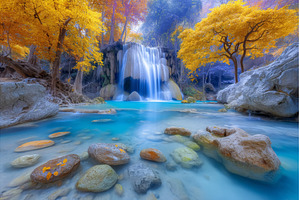 Vibrant waterfall surrounded by, a Nature Photo by ZinetroN