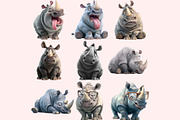 Funny Rhino Clipart PNG Bundle, a Graphic by M9 Design (Thumbnail 3 of 10)