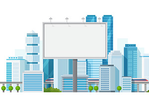 Blank billboard modern city skyline, an Object Illustration by Lemberg Vector