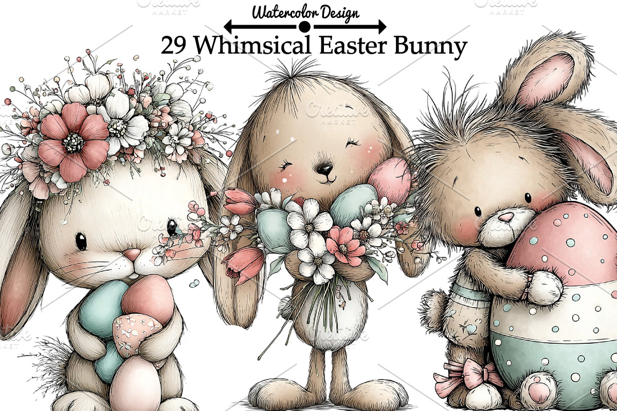 Whimsical Easter Bunny Clipart Png, an Illustration by Watercolor design (Photo 1 of 6)