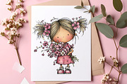Whimsical Girl With Flowers Set, a Transportation Illustration by SinaCreation (Thumbnail 6 of 7)