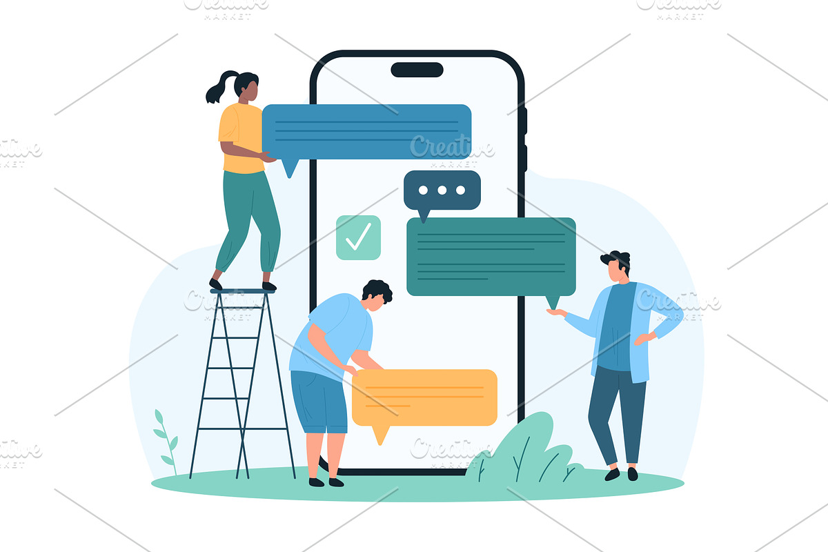 Online conversation in chat mobile, a Person Illustration by Flashvector
