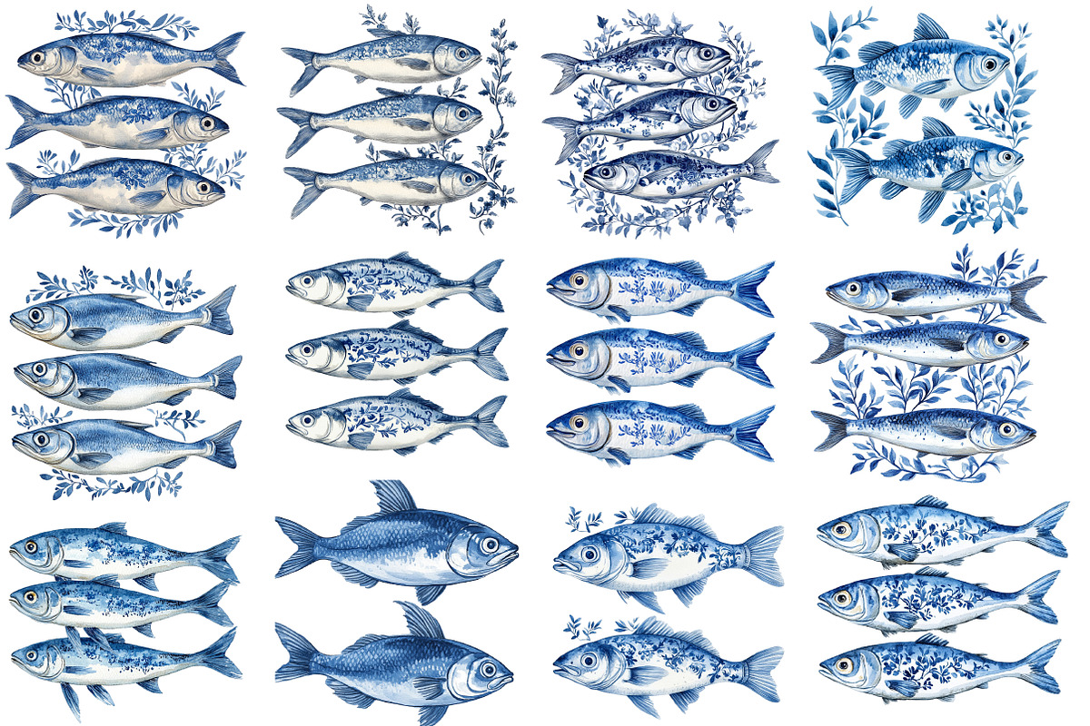 Blue Toile Sardines PNG, an Illustration by SinaCreation (Photo 3 of 5)