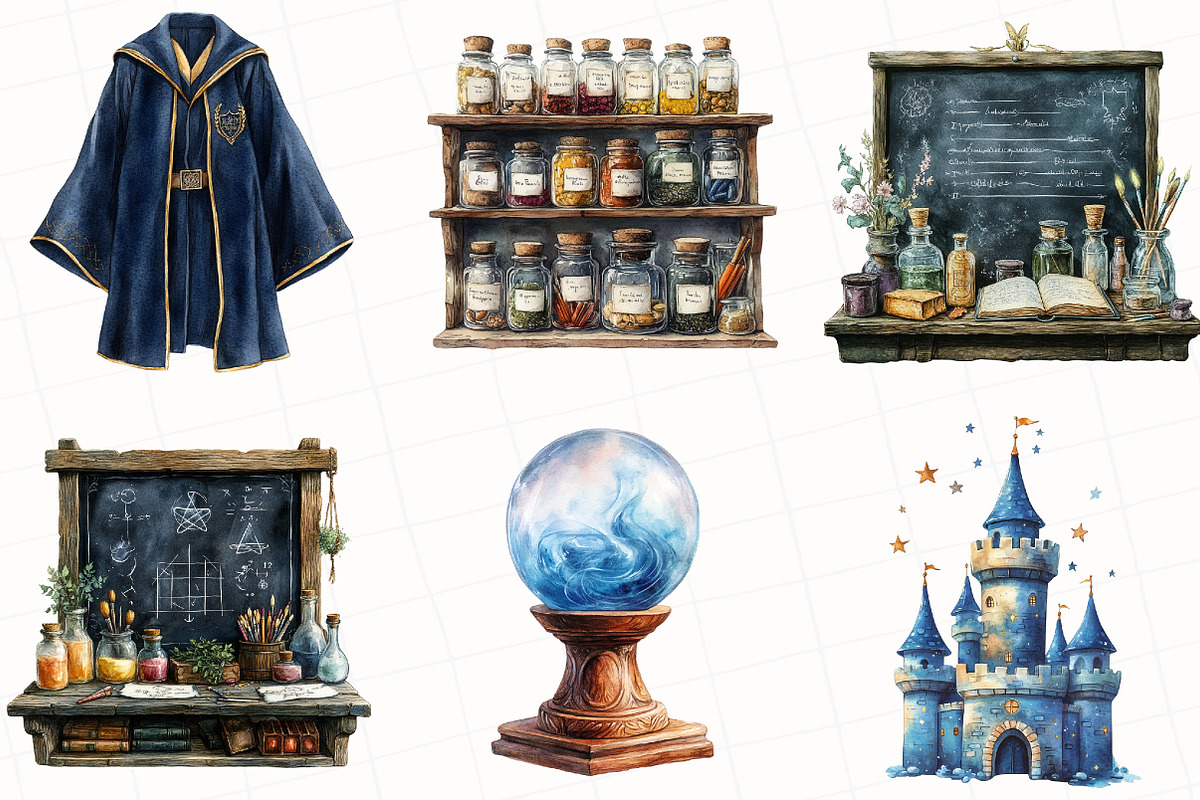 Watercolor Wizard School Clipart, an Illustration by OK Design (Photo 5 of 5)