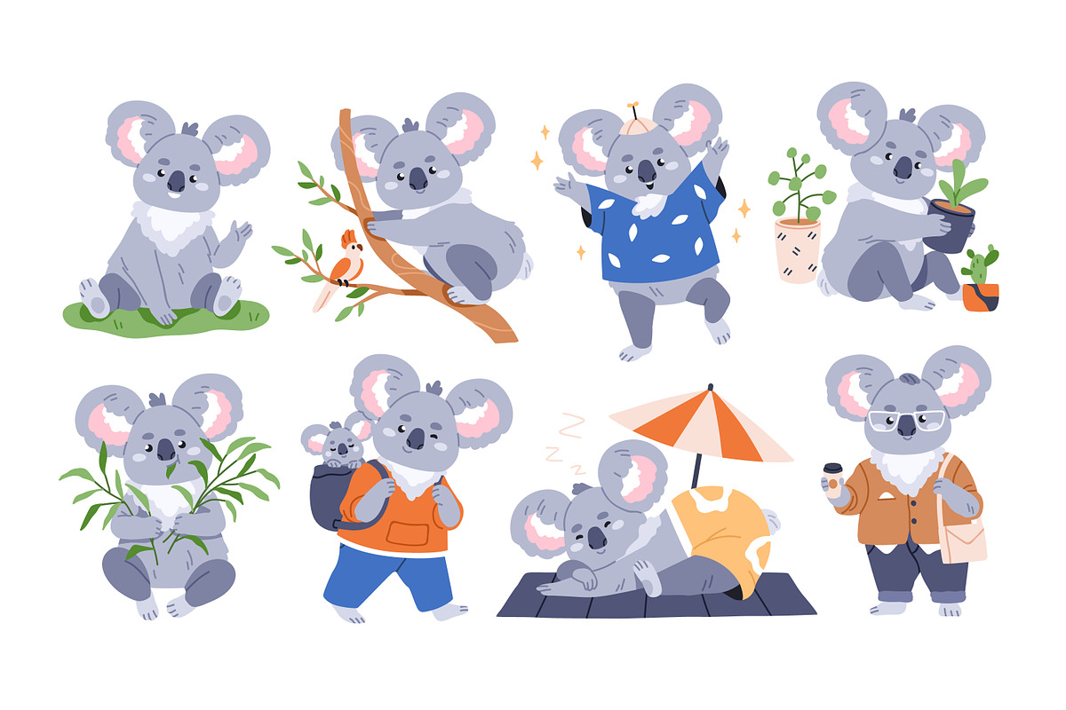 Cute funny koala animals set, an Animal Illustration by Good Studio (Photo 1 of 8)