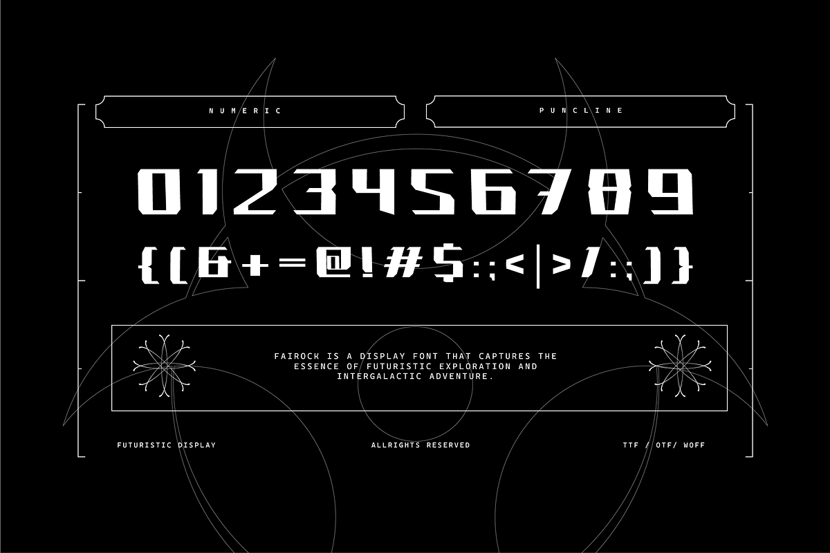 VB Fairock - Futuristic Display Font, a Sans Serif Font by VALIANTBROTHA (Photo 3 of 11)