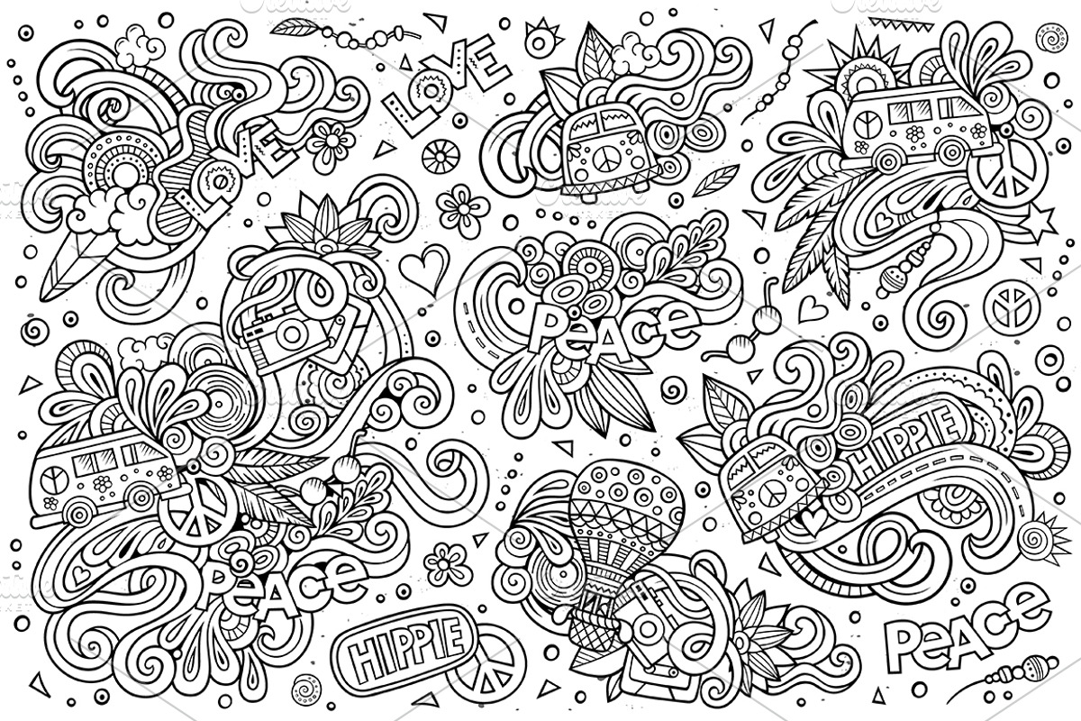 Hippie Doodles Designs Big Set, a Decorative Illustration by BALABOLKA (Photo 8 of 10)