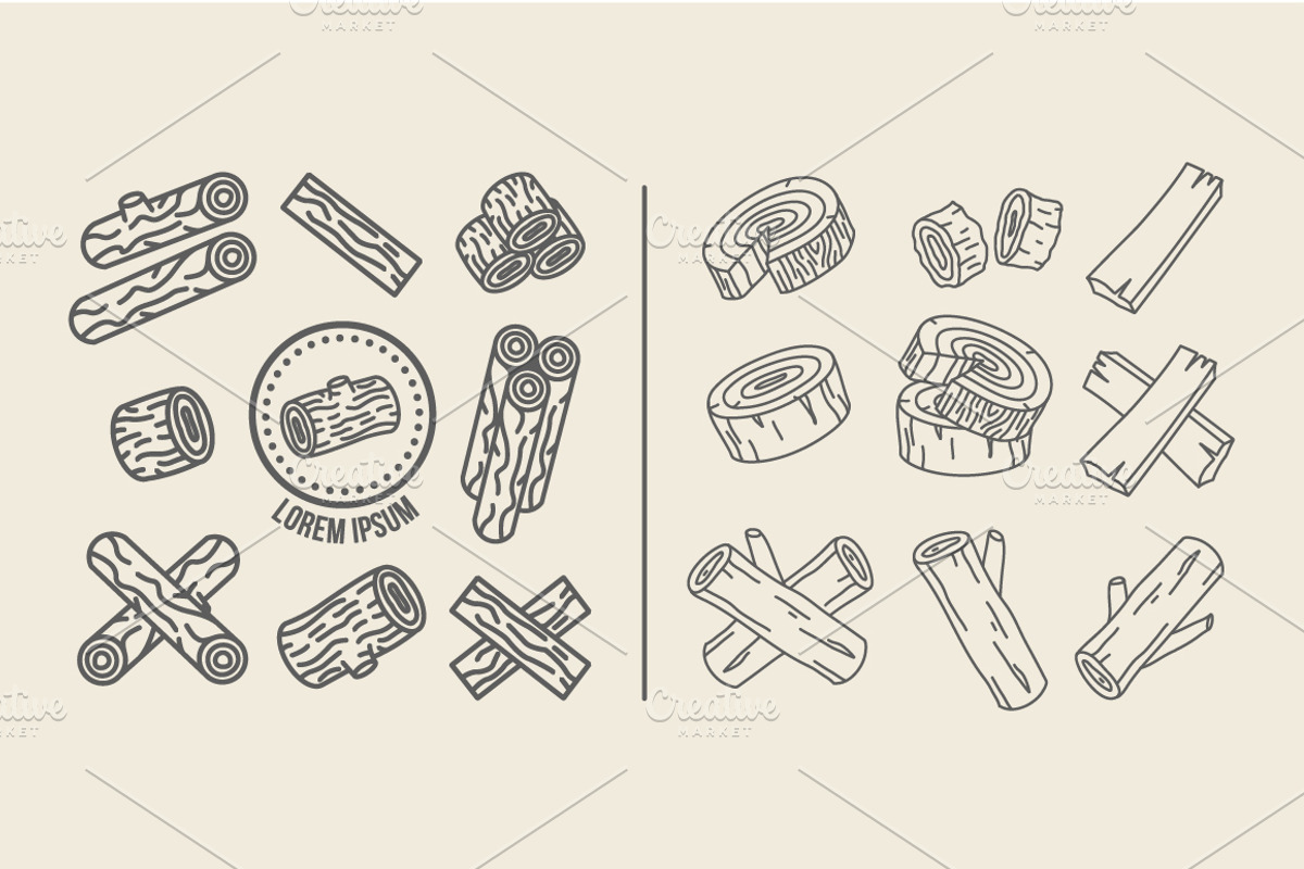 Set of wood, planks, and timber, an Outline Icon by Artha Design Studio (Photo 2 of 2)