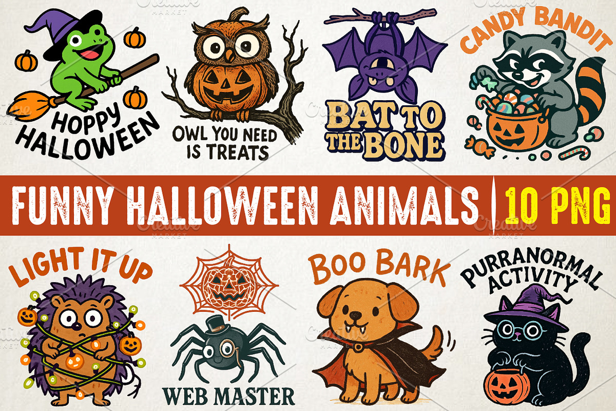 Funny Halloween Animals Design Png, an Illustration by RobertsArt