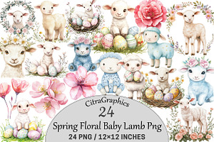 Spring Floral Baby Lamb Png, an Illustration by CitraGraphics