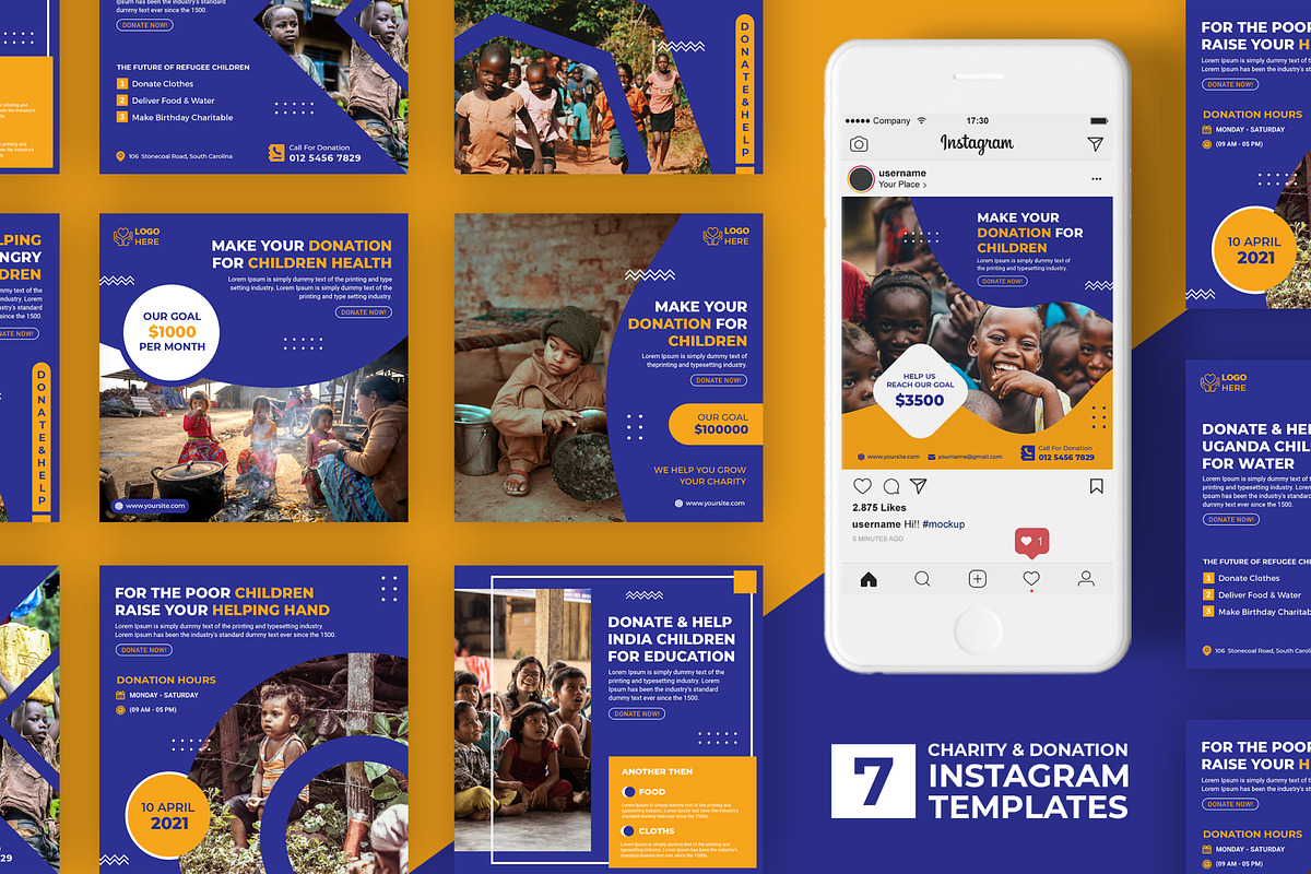 Charity Donation Instagram Templates, a Social Media Template by Goodsdune