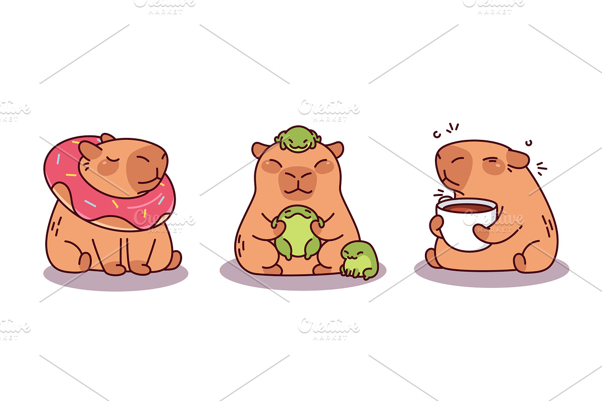 Cute capybara cartoon character set, an Animal Illustration by art PVP - market