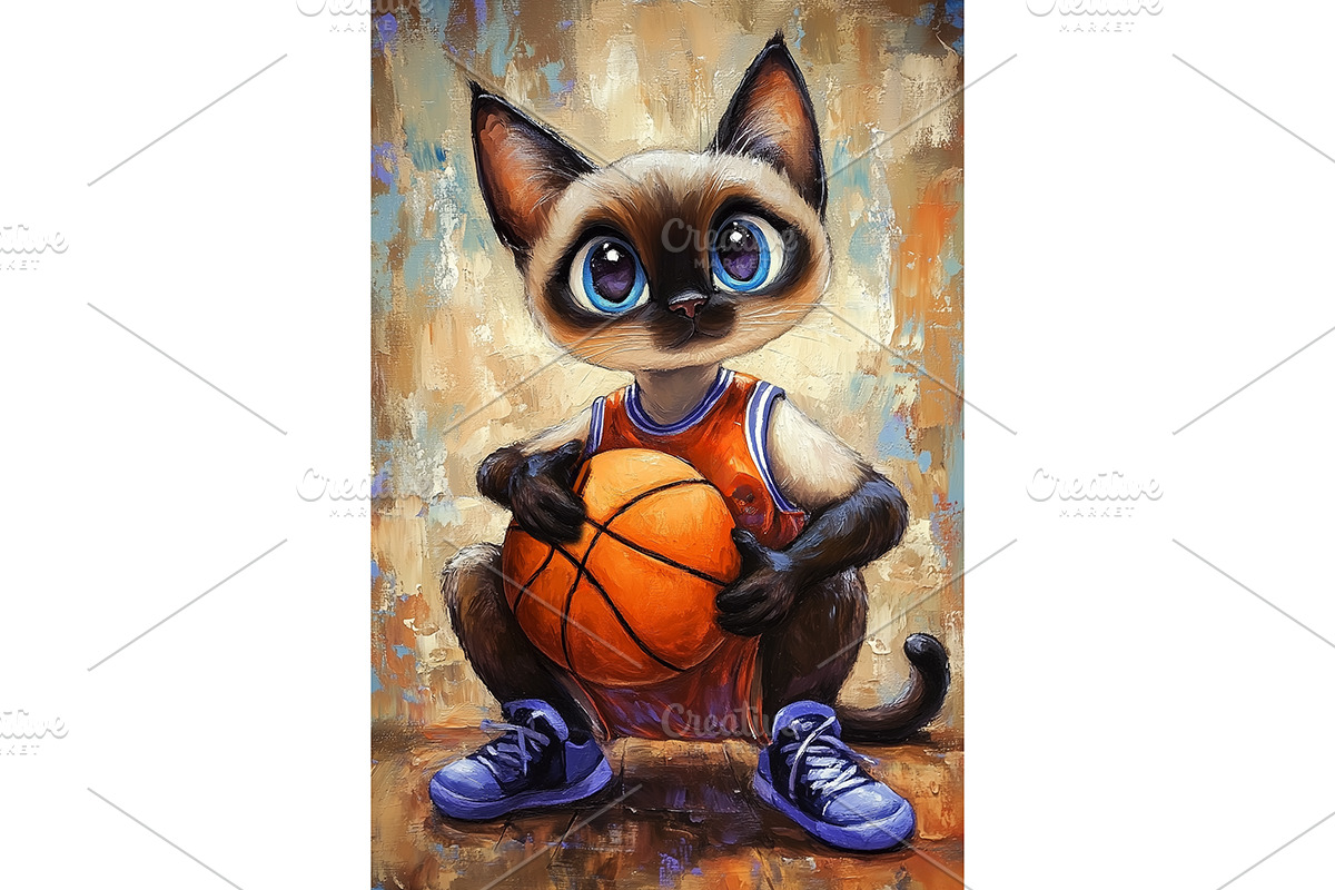 Basketball Siamese Cat Moms Art, an Animal Illustration by Art Paradise Studios