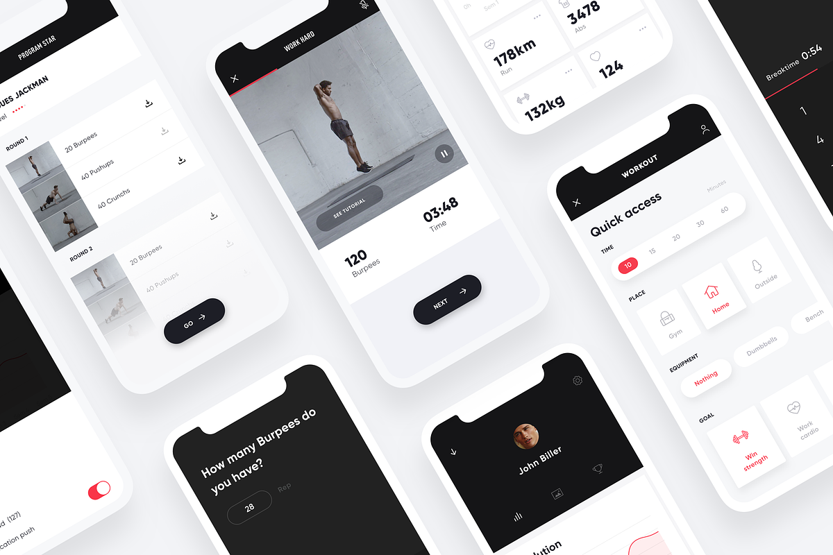 Workout App UI, an iPhone Mockup by Martin Berbesson (Photo 1 of 2)