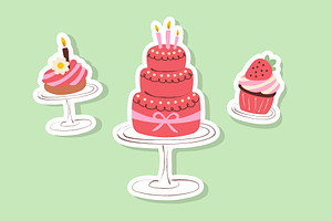 Hand painted bakery set stickers