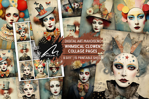 Whimsical Clown Junk Journal Pages