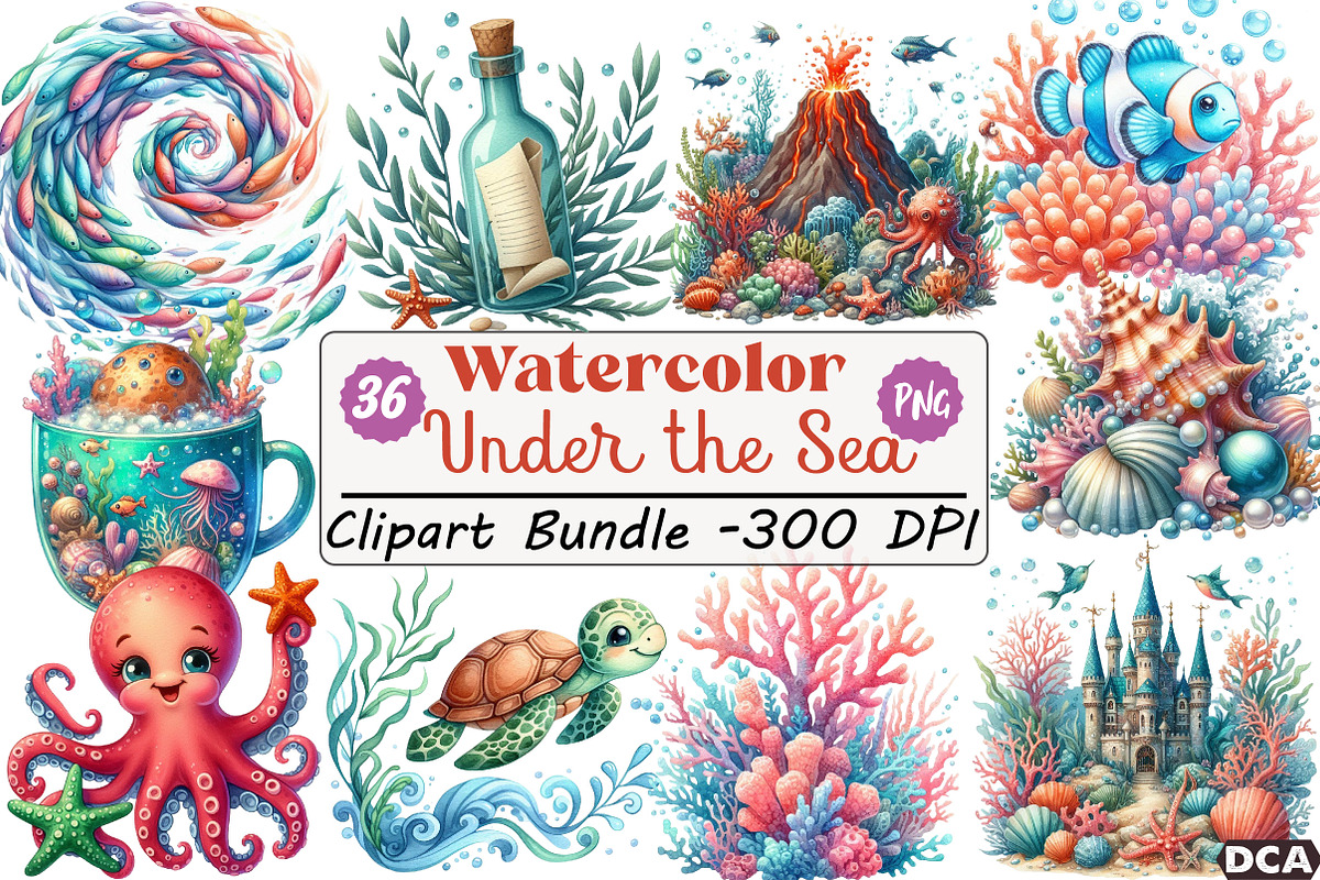 Watercolor Under the Sea Clipart, an Illustration by DreamCafeArt (Photo 1 of 7)