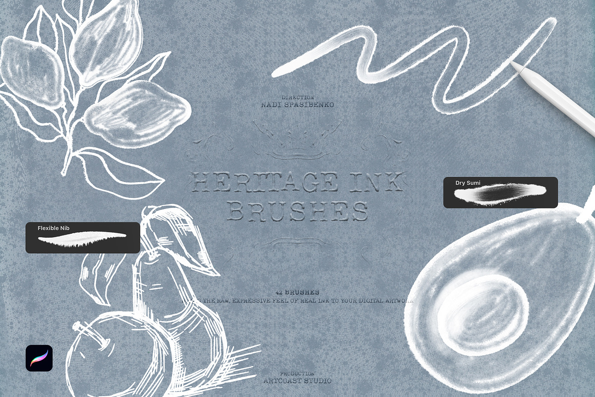 Heritage Ink Procreate Brushes, a Brush Add-On by Spasibenko Art (Photo 5 of 5)