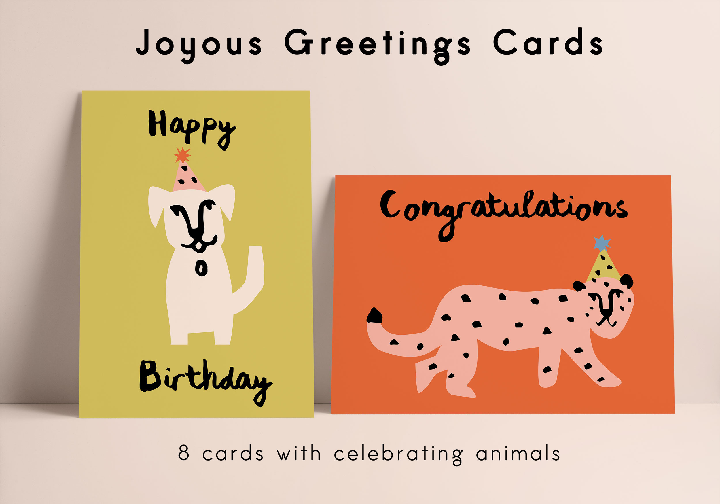 Joyous Animal Greetings Cards, a Card Template by Emma Make