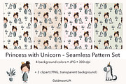 Princess & Unicorn Patterns&Clipart, a Person Illustration by GoldmoonUA (Thumbnail 1 of 5)