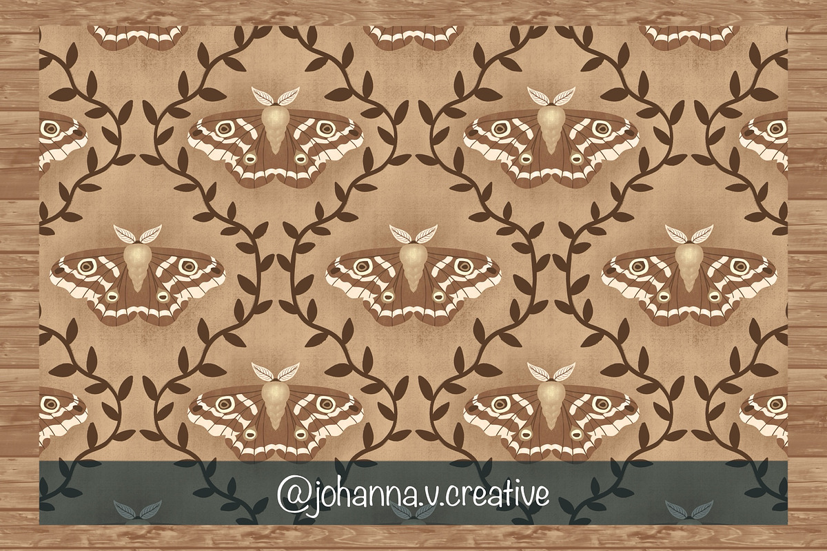 Moths & Vines Seamless Pattern, an Animal Illustration by Johanna V. Creative (Photo 2 of 4)