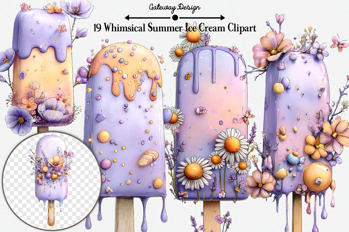Whimsical Summer Ice Cream Clipart, an Illustration by GatewayDesign (Photo 1 of 5)