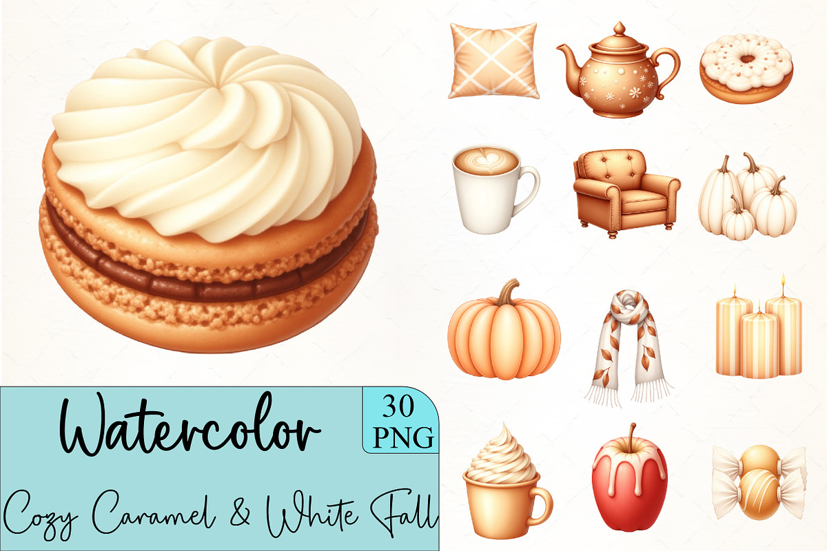 Cozy Caramel & White Fall Clipart, an Illustration by CrexoraLab (Photo 1 of 5)