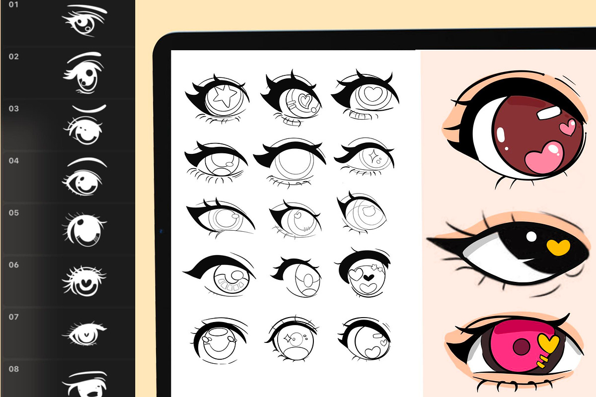 130+ Procreate Anime Eye Stamps, a Brush Add-On by DrawingStoryShop (Photo 2 of 8)