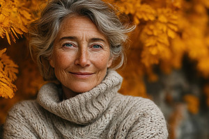Confident older woman with gray hair and soft smile wearing knit, a Person Photo by José Manuel Gelpi