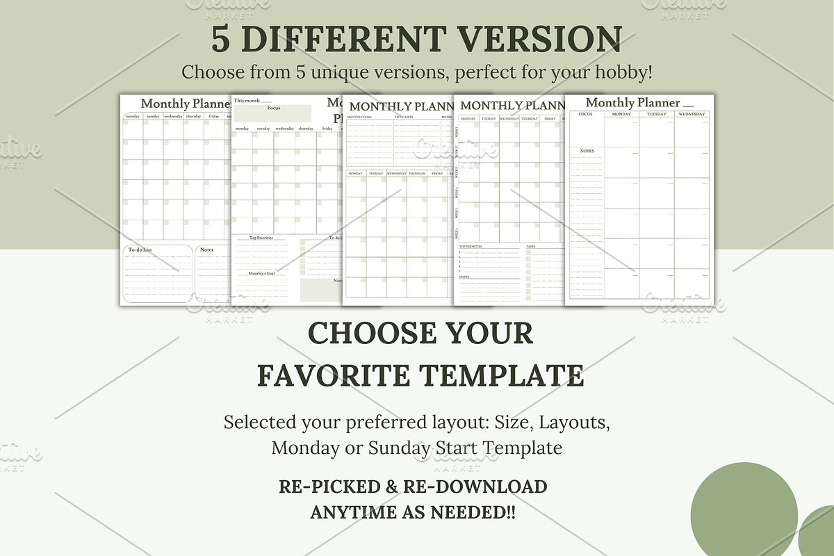 Undated Monthly Planner Template, a Stationery Template by Journal w Sushii (Photo 3 of 4)
