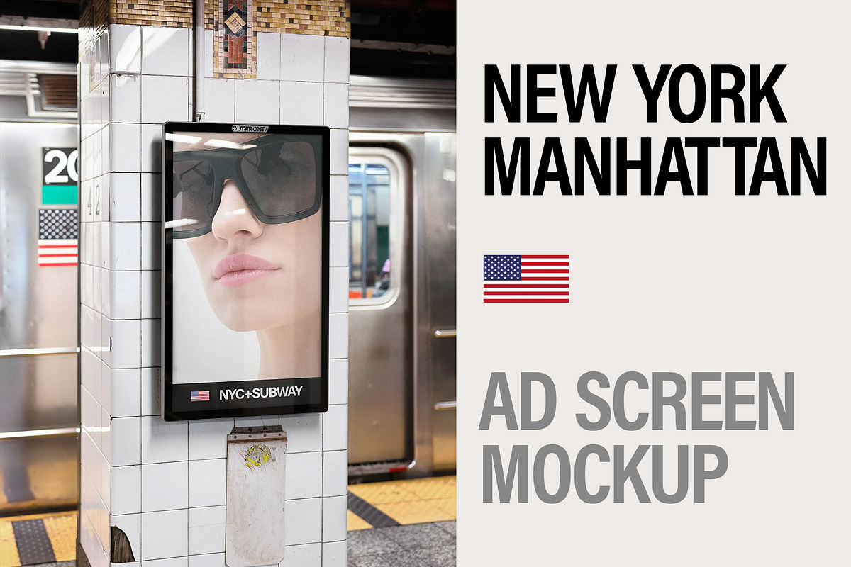 Screen Mockup in New York Subway, an Advertising Mockup by Brandacle Mockups (Photo 3 of 8)