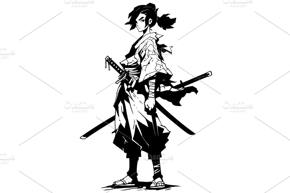 Teenage Samurai Girl Anime Line Art, a Person Illustration by Malchev